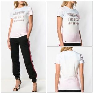 Philipp Plein Sunday I Eat Pizza multicolor bling cotton short sleeve t-shirt